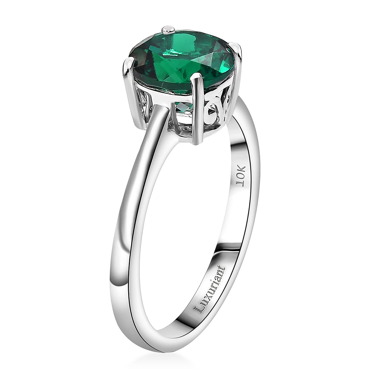 AAA Luxuriant Lab Grown Emerald 1.64 ctw Solitaire Ring in 10K White Gold (Size 9.0) image number 3