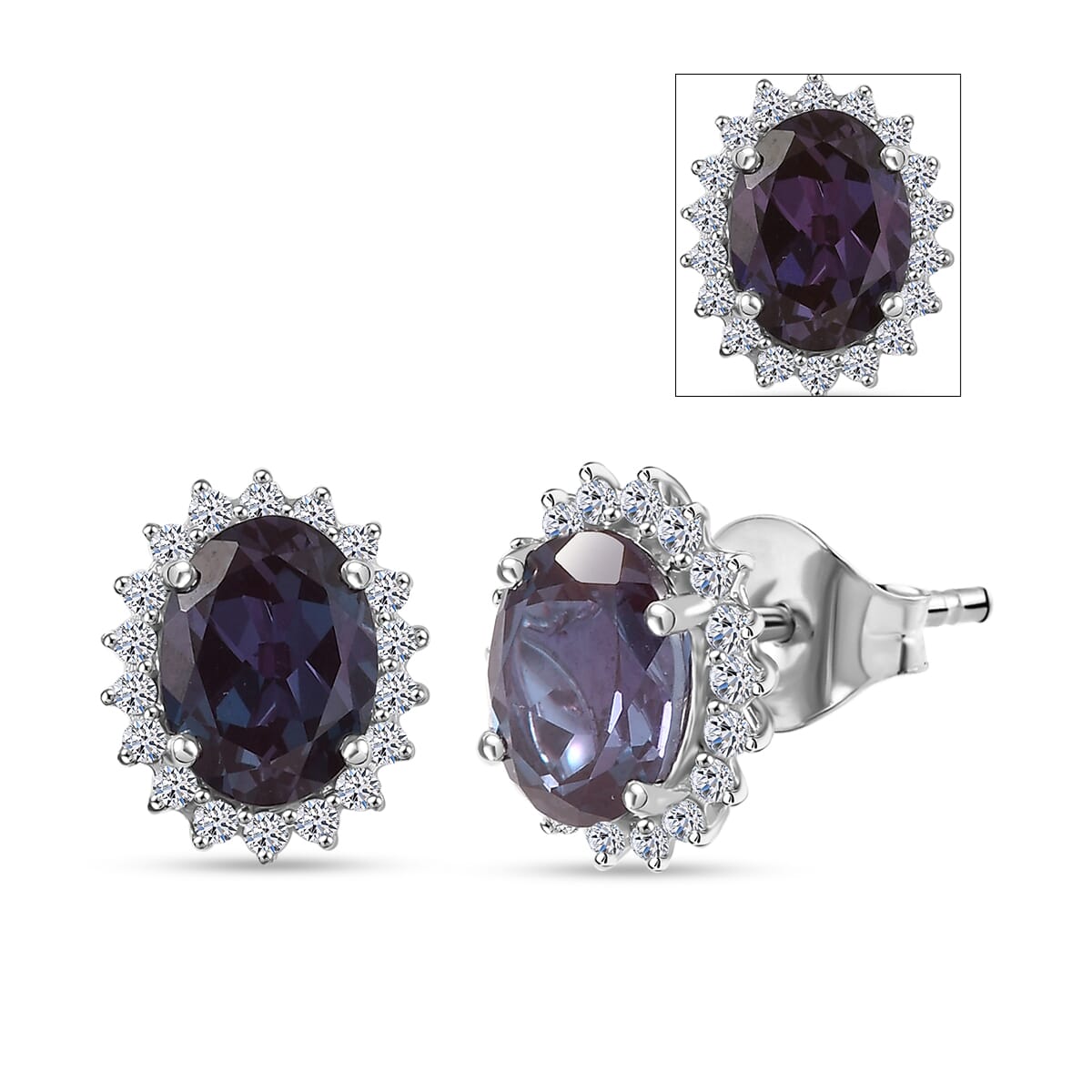 Certified & Appraised AAA Luxuriant Lab Grown Alexandrite and G-H SI Lab Grown Diamond 3.60 ctw Earrings in 10K White Gold image number 0