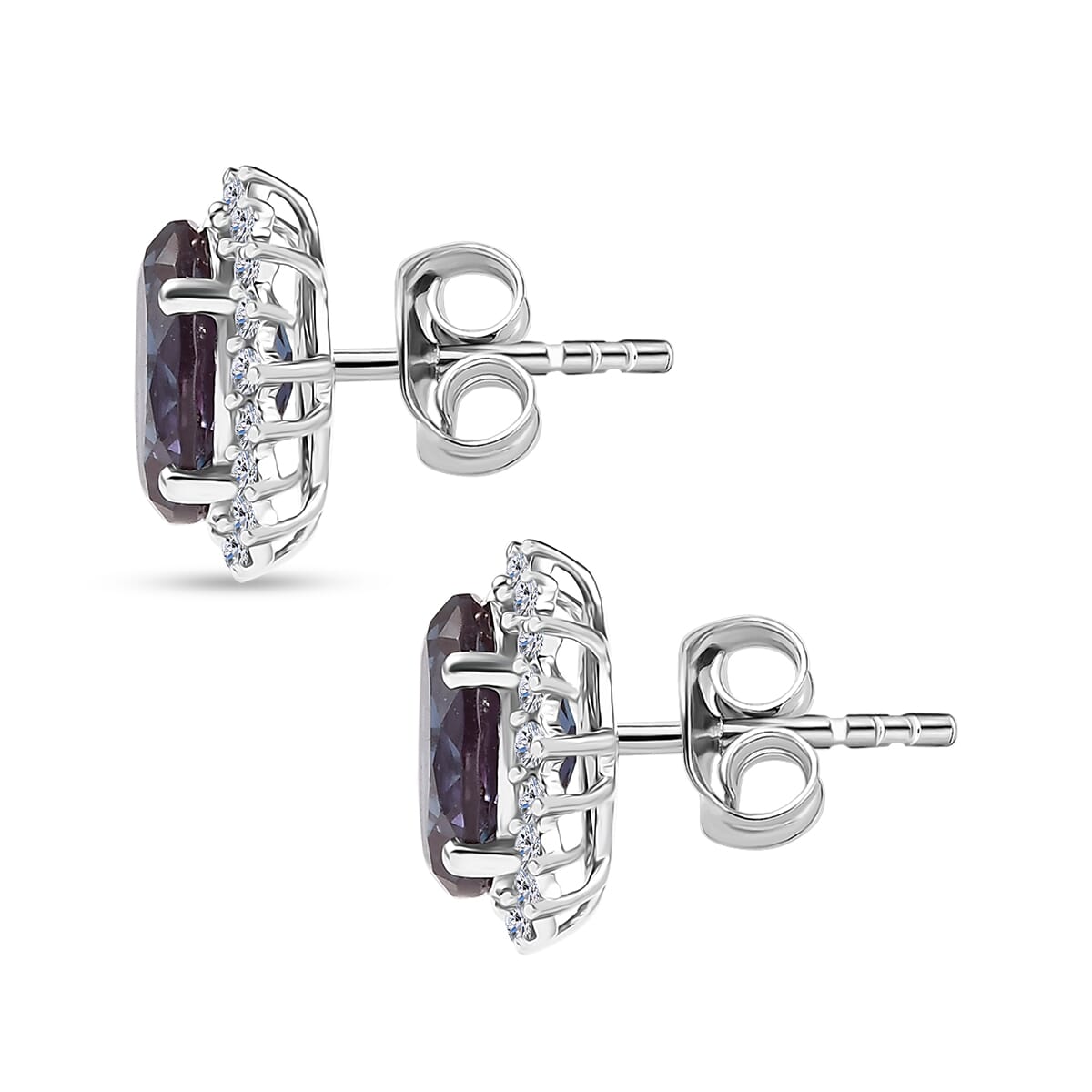 Certified & Appraised AAA Luxuriant Lab Grown Alexandrite and G-H SI Lab Grown Diamond 3.60 ctw Earrings in 10K White Gold image number 3