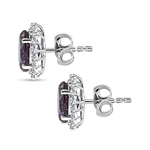 Certified & Appraised AAA Luxuriant Lab Grown Alexandrite and G-H SI Lab Grown Diamond 3.60 ctw Stud Earrings in 10K White Gold