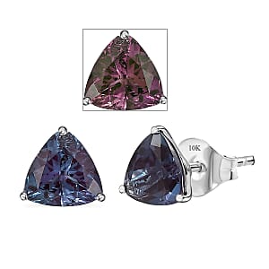 AAA Luxuriant Lab Grown Alexandrite 2.82 ctw Solitaire Stud Earrings in 10K White Gold