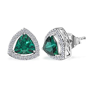 Luxuriant Diamond 10K White Gold  AAA   Lab Grown Emerald ,  Lab Grown Diamond  GH, SI Earring 3.62 ctw