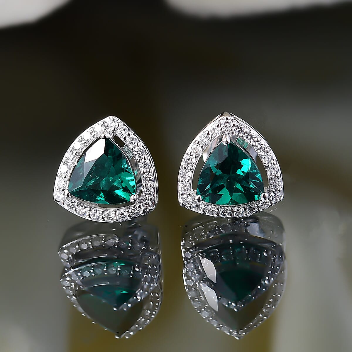 Luxuriant Diamond 10K White Gold  AAA   Lab Grown Emerald ,  Lab Grown Diamond  GH, SI Earring 3.62 ctw image number 1