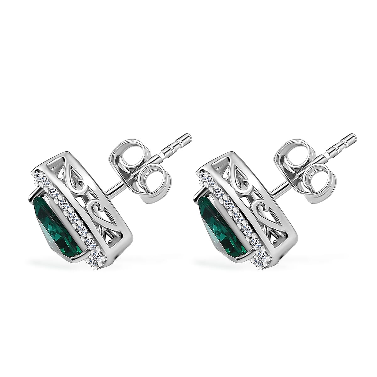 Luxuriant Diamond 10K White Gold  AAA   Lab Grown Emerald ,  Lab Grown Diamond  GH, SI Earring 3.62 ctw image number 3
