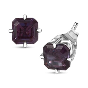 AAA Asscher Cut Luxuriant Lab Grown Alexandrite 2.45 ctw Solitaire Stud Earrings in 10K White Gold