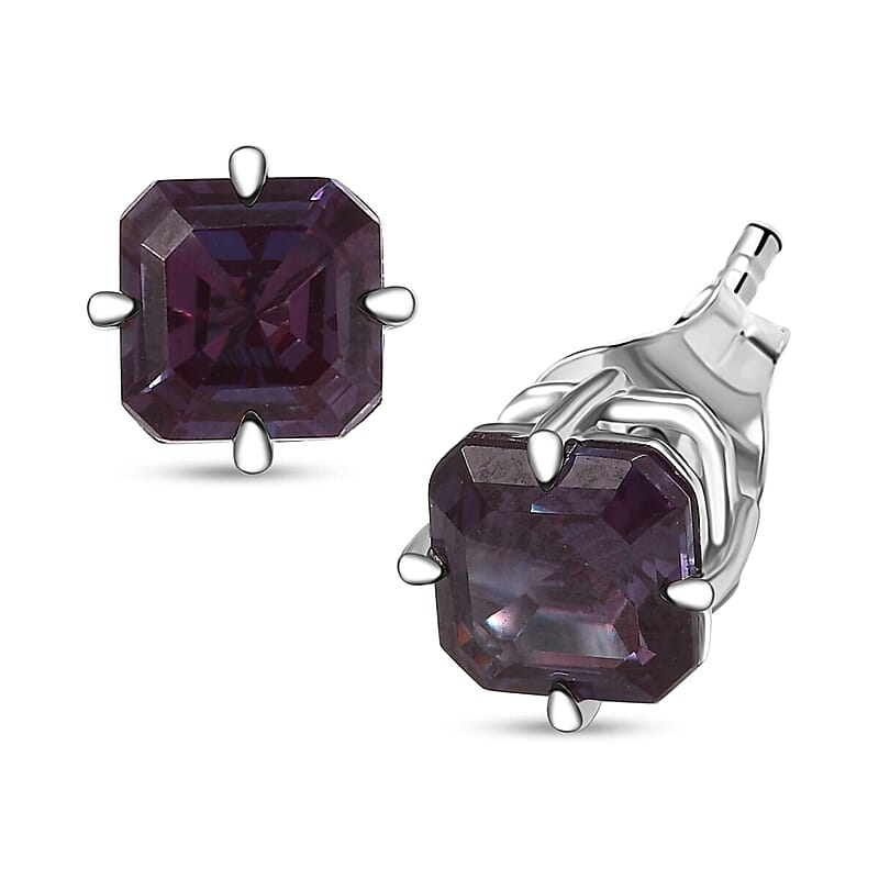 AAA Asscher Cut Luxuriant Lab Grown Alexandrite 2.45 ctw Solitaire Stud Earrings in 10K White Gold