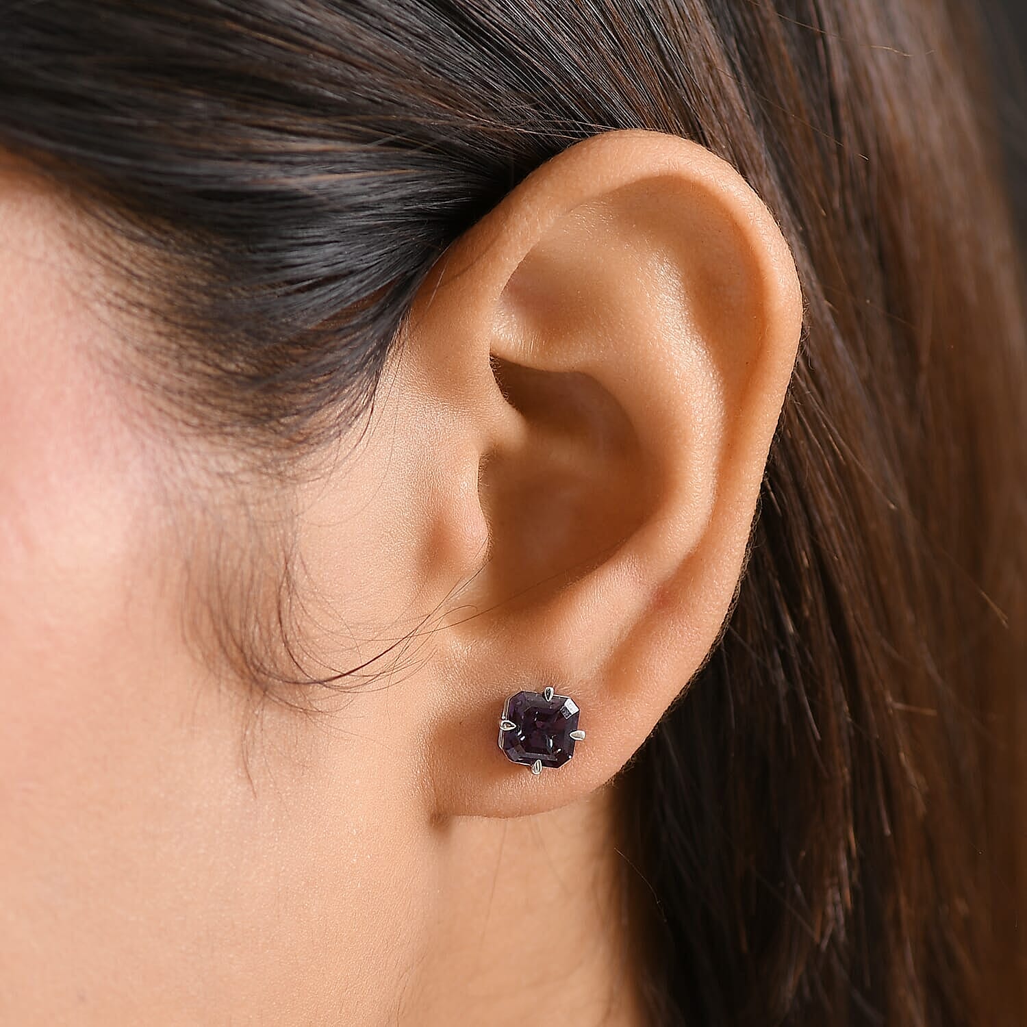 AAA Asscher Cut Luxuriant Lab Grown Alexandrite 2.45 ctw Solitaire Stud Earrings in 10K White Gold