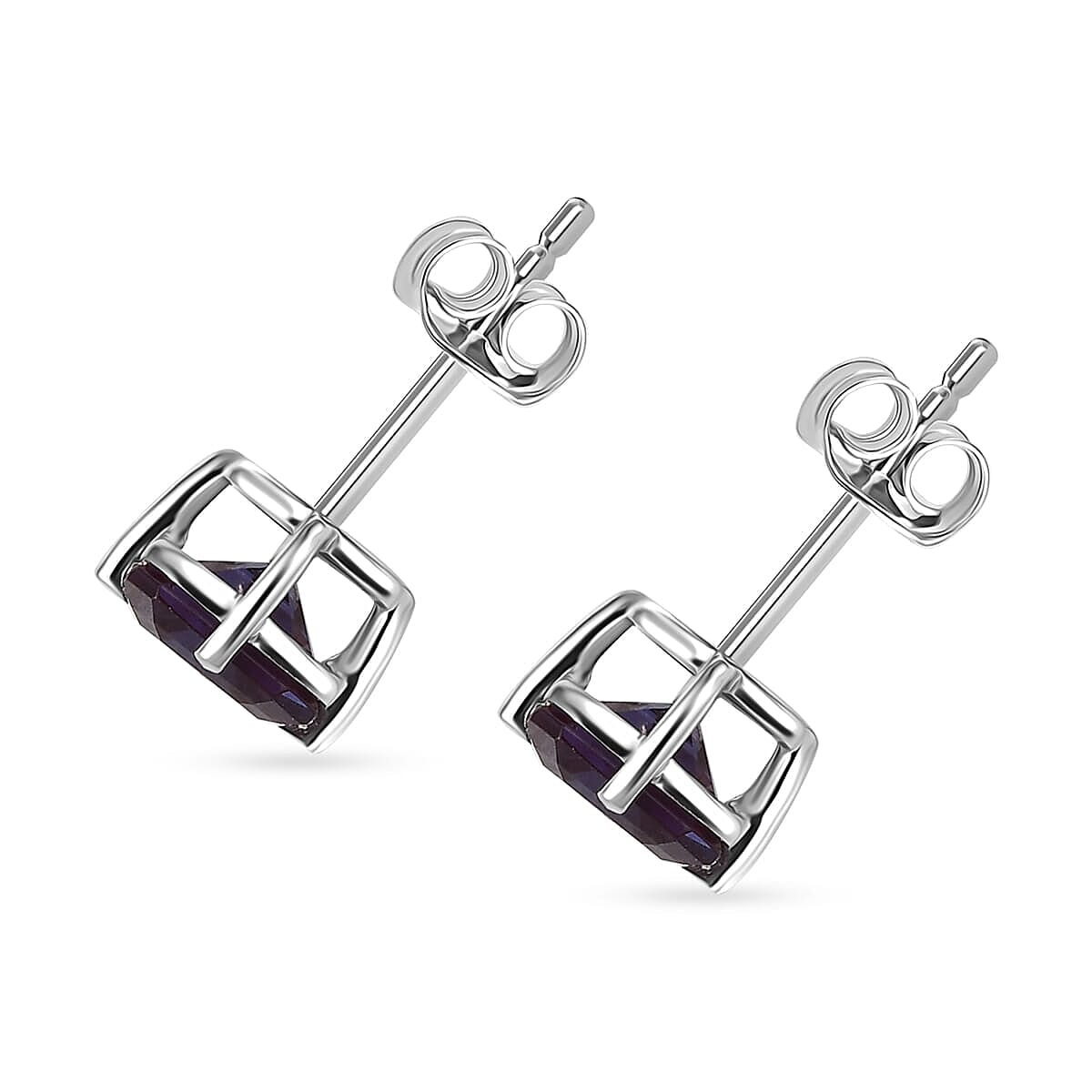 AAA Asscher Cut Luxuriant Lab Grown Alexandrite 2.45 ctw Solitaire Stud Earrings in 10K White Gold