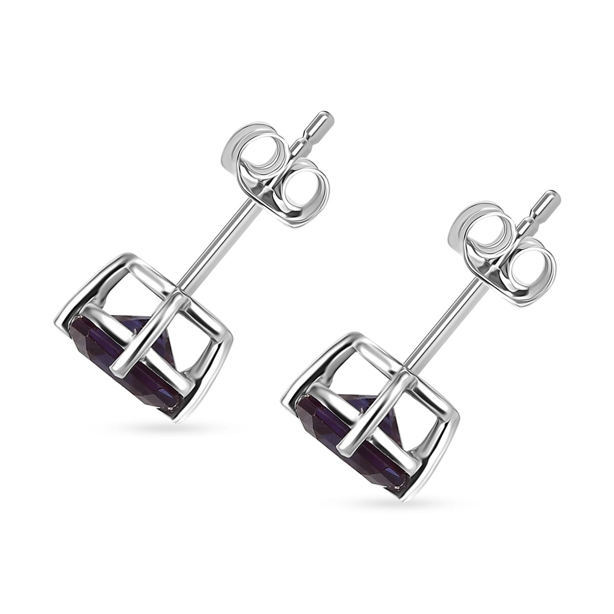 AAA Asscher Cut Luxuriant Lab Grown Alexandrite 2.45 ctw Solitaire Stud Earrings in 10K White Gold image number 4