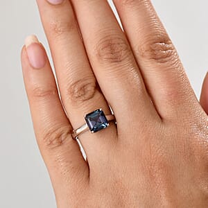 Certified & Appraised AAA Asscher Cut Luxuriant Lab Grown Alexandrite 2.95 ctw Solitaire Ring in 10K White Gold (Size 10.0)