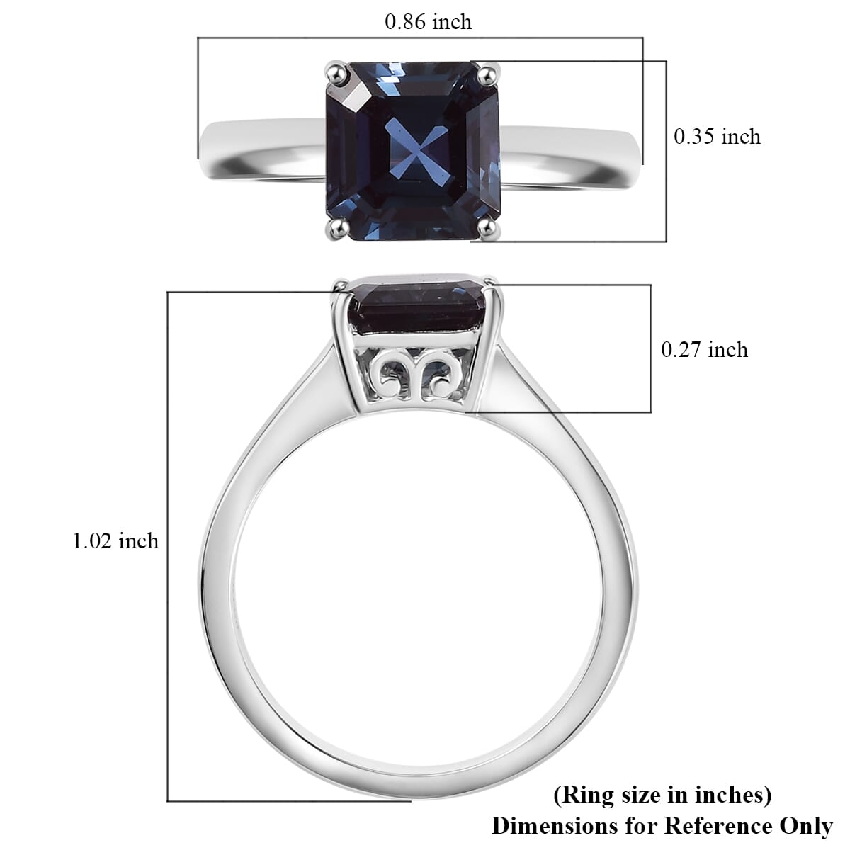 Certified & Appraised AAA Asscher Cut Luxuriant Lab Grown Alexandrite 2.95 ctw Solitaire Ring in 10K White Gold (Size 10.0) image number 5