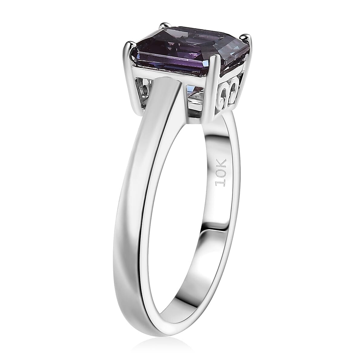 Certified & Appraised 10K White Gold AAA Asscher Cut Luxuriant Lab Grown Alexandrite Solitaire Ring (Size 6.5) 2.95 ctw image number 3