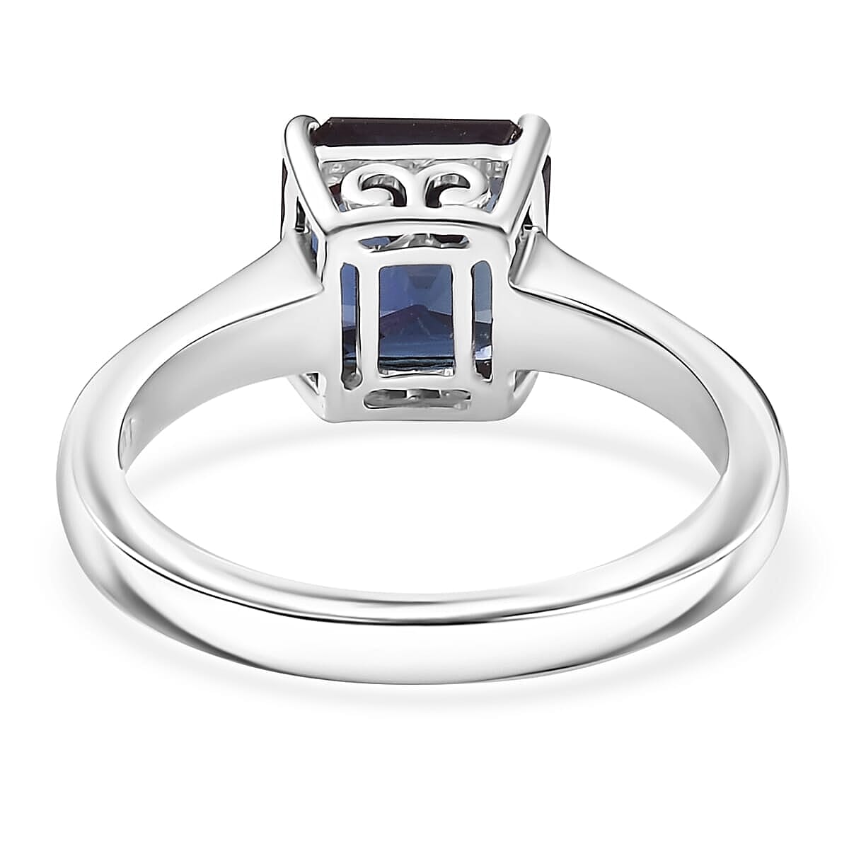 Certified & Appraised 10K White Gold AAA Asscher Cut Luxuriant Lab Grown Alexandrite Solitaire Ring (Size 6.5) 2.95 ctw image number 4