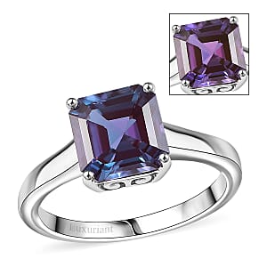 Certified & Appraised AAA Asscher Cut Luxuriant Lab Grown Alexandrite 2.95 ctw Solitaire Ring in 10K White Gold (Size 7.0)