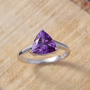 Certified & Appraised AAA Luxuriant Lab Grown Purple Sapphire 3.90 ctw Solitaire Ring in 10K White Gold (Size 10.0)