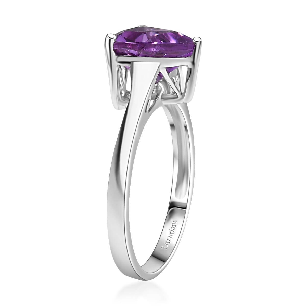 Certified & Appraised AAA Luxuriant Lab Grown Purple Sapphire 3.90 ctw Solitaire Ring in 10K White Gold (Size 10.0) image number 3