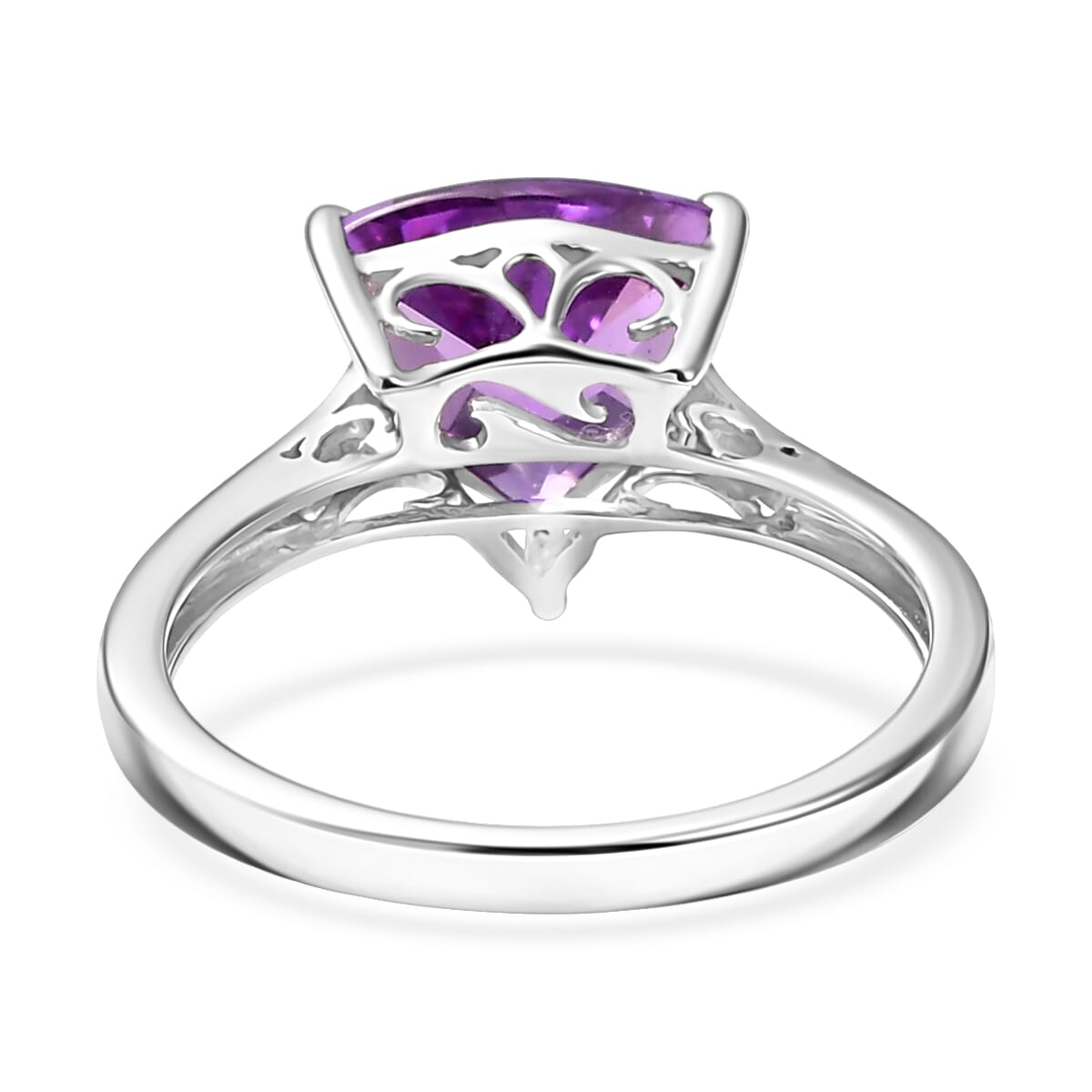 Certified & Appraised AAA Luxuriant Lab Grown Purple Sapphire 3.90 ctw Solitaire Ring in 10K White Gold (Size 10.0) image number 4