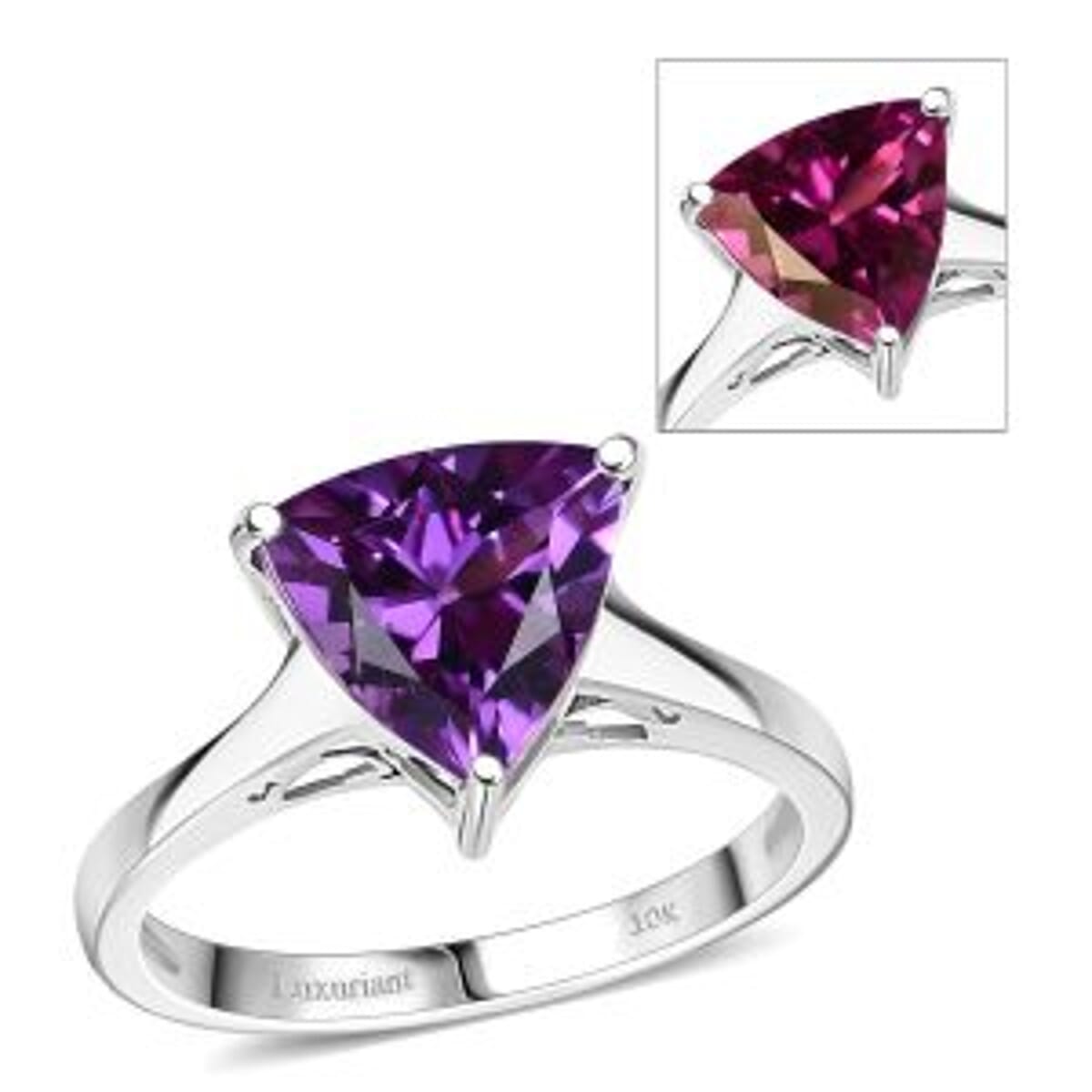 Certified & Appraised AAA Luxuriant Lab Grown Purple Sapphire 3.90 ctw Solitaire Ring in 10K White Gold (Size 8.0) image number 0