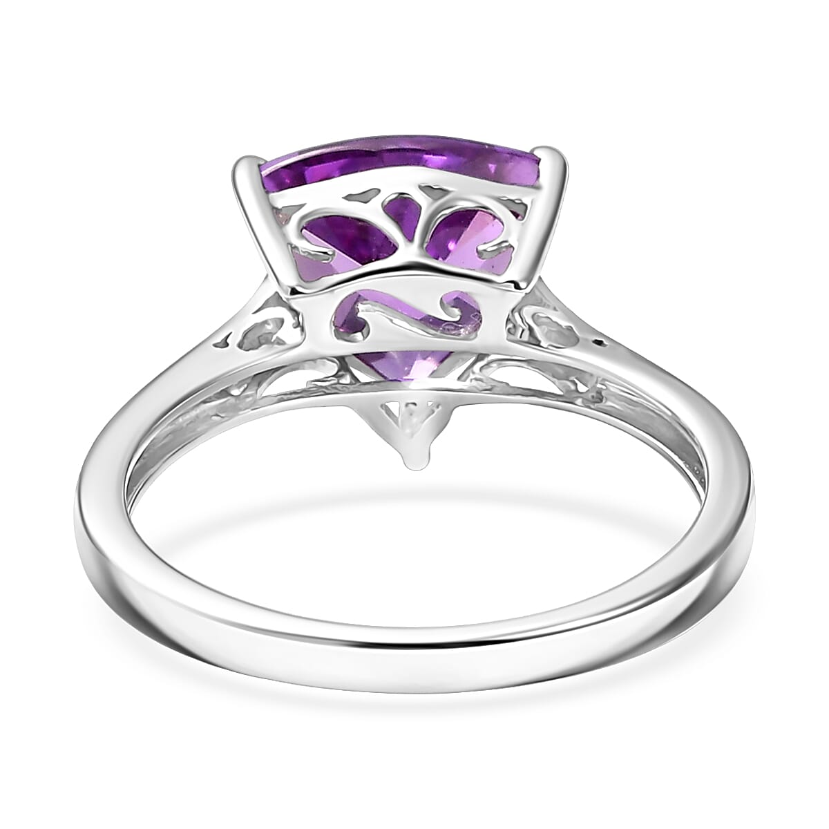 Certified & Appraised AAA Luxuriant Lab Grown Purple Sapphire 3.90 ctw Solitaire Ring in 10K White Gold (Size 8.0) image number 4