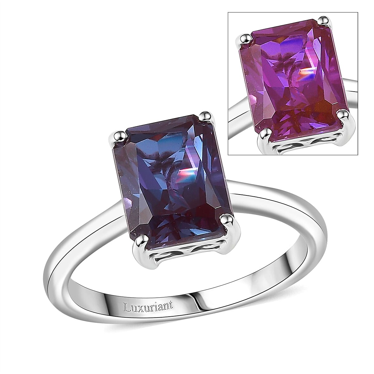 Certified & Appraised AAA Luxuriant Lab Grown Alexandrite 3.01 ctw Solitaire Ring in 10K White Gold (Size 6.0) image number 0