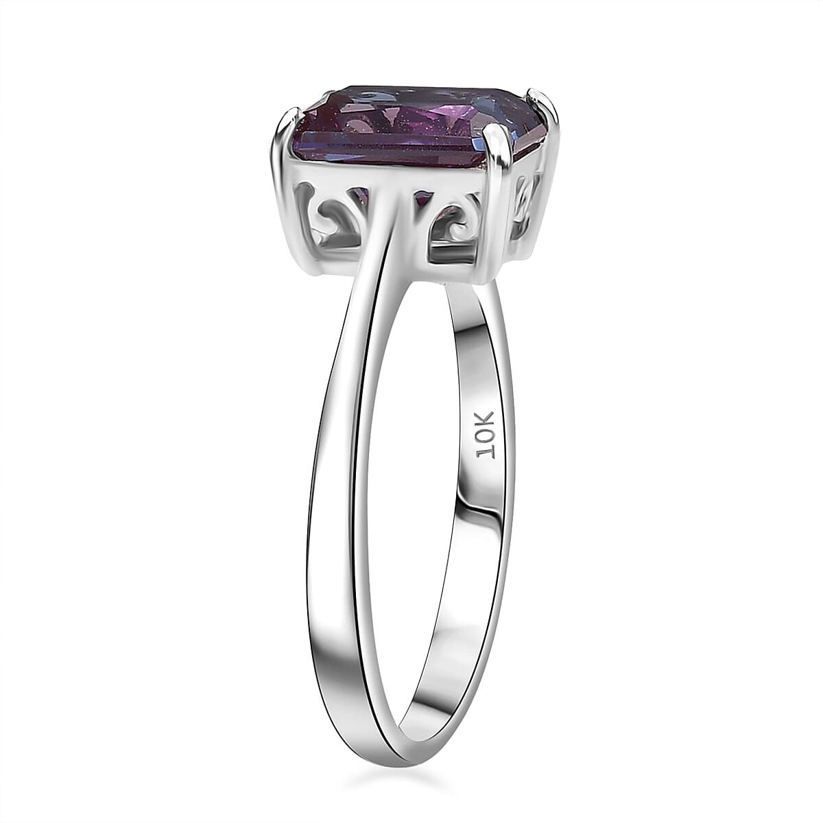 Certified & Appraised AAA Luxuriant Lab Grown Alexandrite 3.01 ctw Solitaire Ring in 10K White Gold (Size 9.0) image number 3