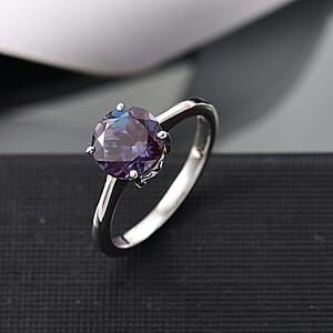 Certified & Appraised 10K White Gold AAA Luxuriant Lab Grown Alexandrite Solitaire Ring (Size 12.0) 2.15 ctw