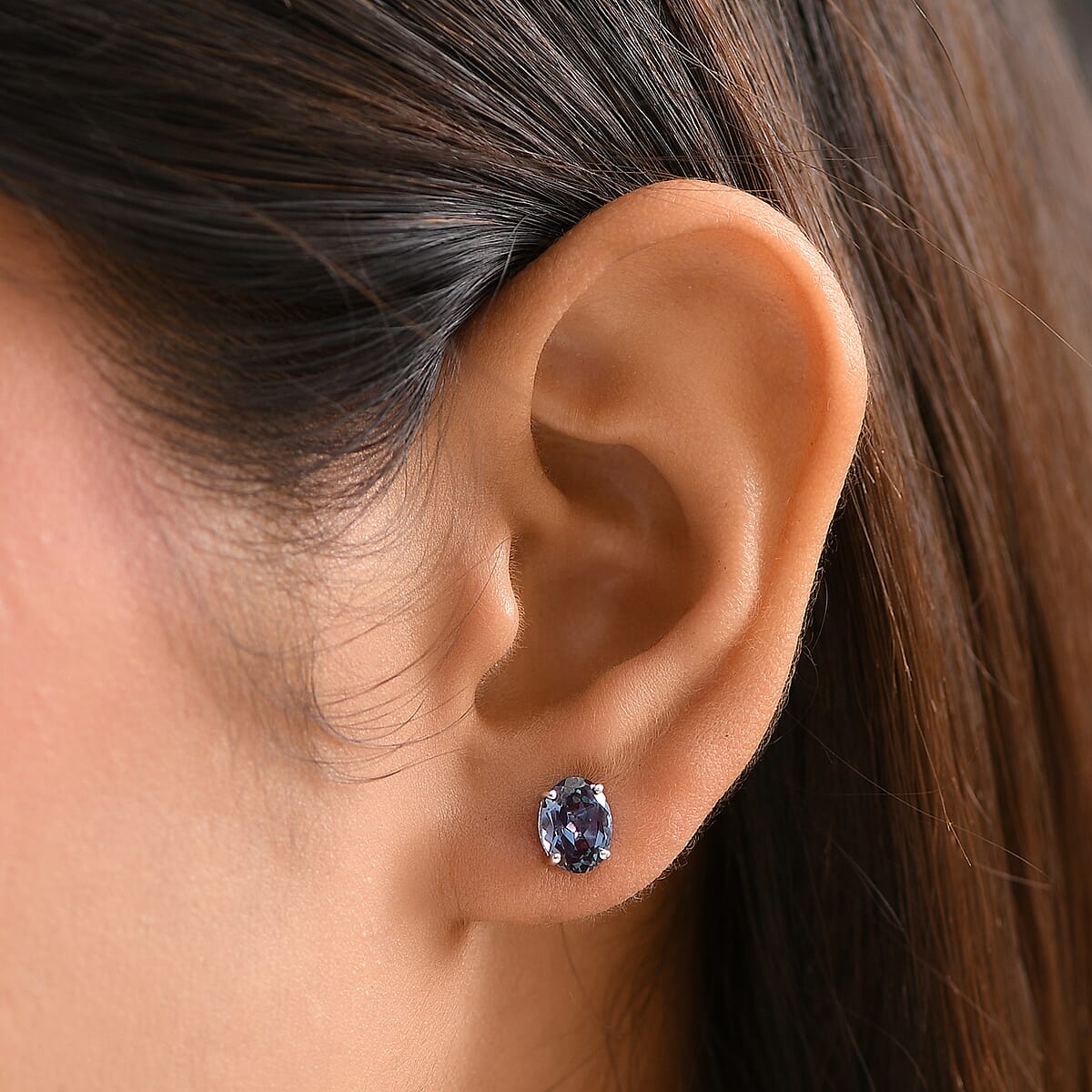 AAA Luxuriant Lab Grown Alexandrite 2.56 ctw Solitaire Stud Earrings in 10K White Gold image number 1