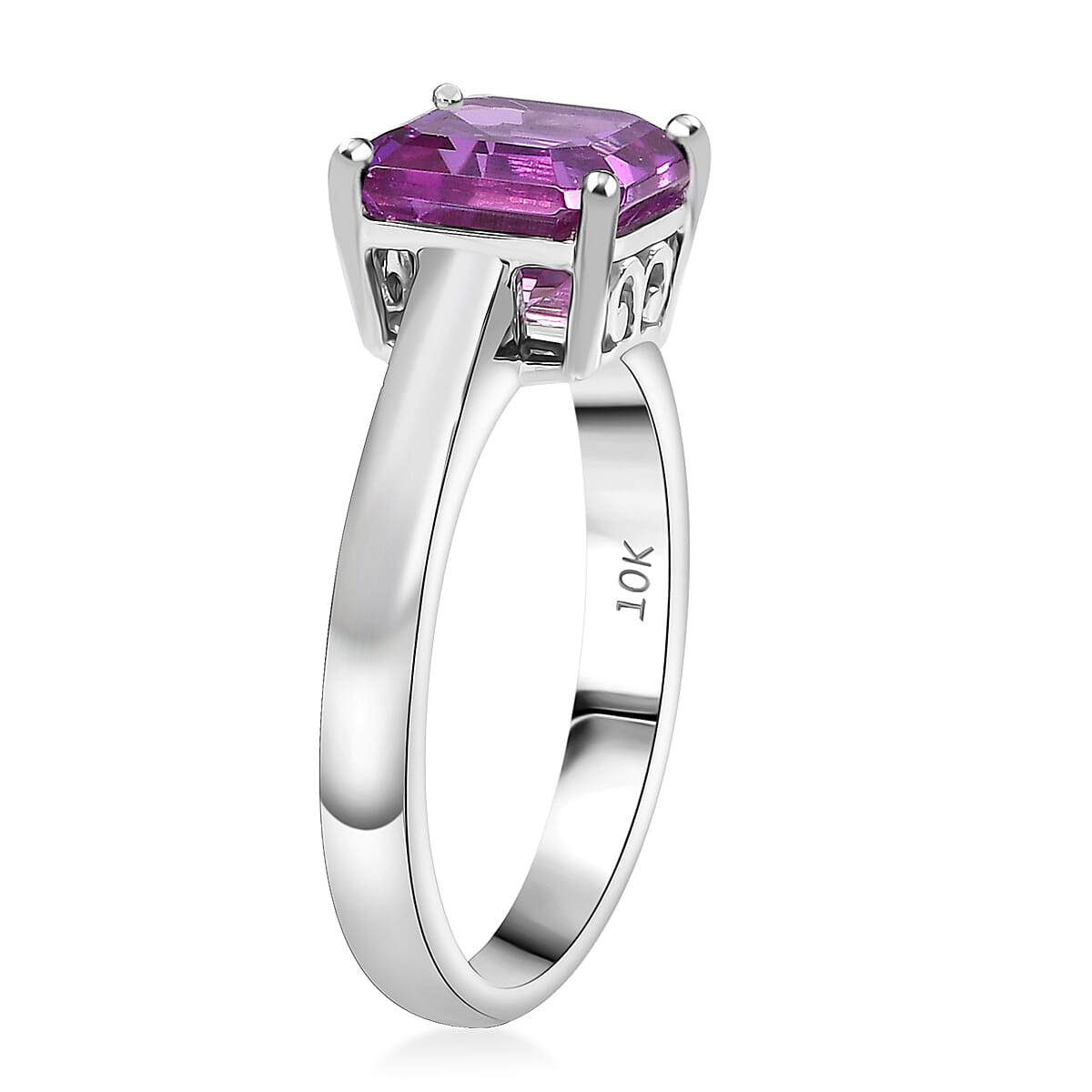 Certified & Appraised Asscher Cut AAA Luxuriant Lab Grown Purple Sapphire 3.54 ctw Solitaire Ring in 10K White Gold (Size 10.0) image number 3