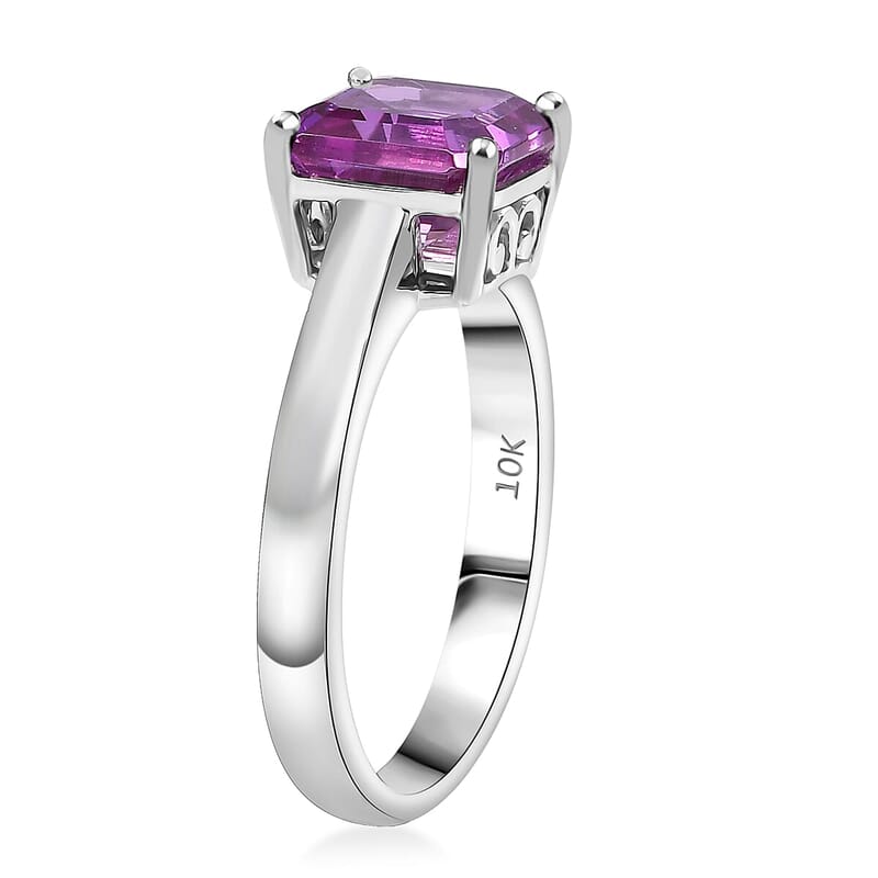 Certified & Appraised 10K White Gold Asscher Cut AAA Luxuriant Lab Grown Color Change Sapphire Solitaire Ring (Size 5.0) 3.54 ctw
