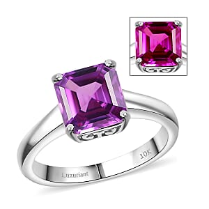 Certified & Appraised Asscher Cut AAA Luxuriant Lab Grown Purple Sapphire 3.54 ctw Solitaire Ring in 10K White Gold (Size 8.0)