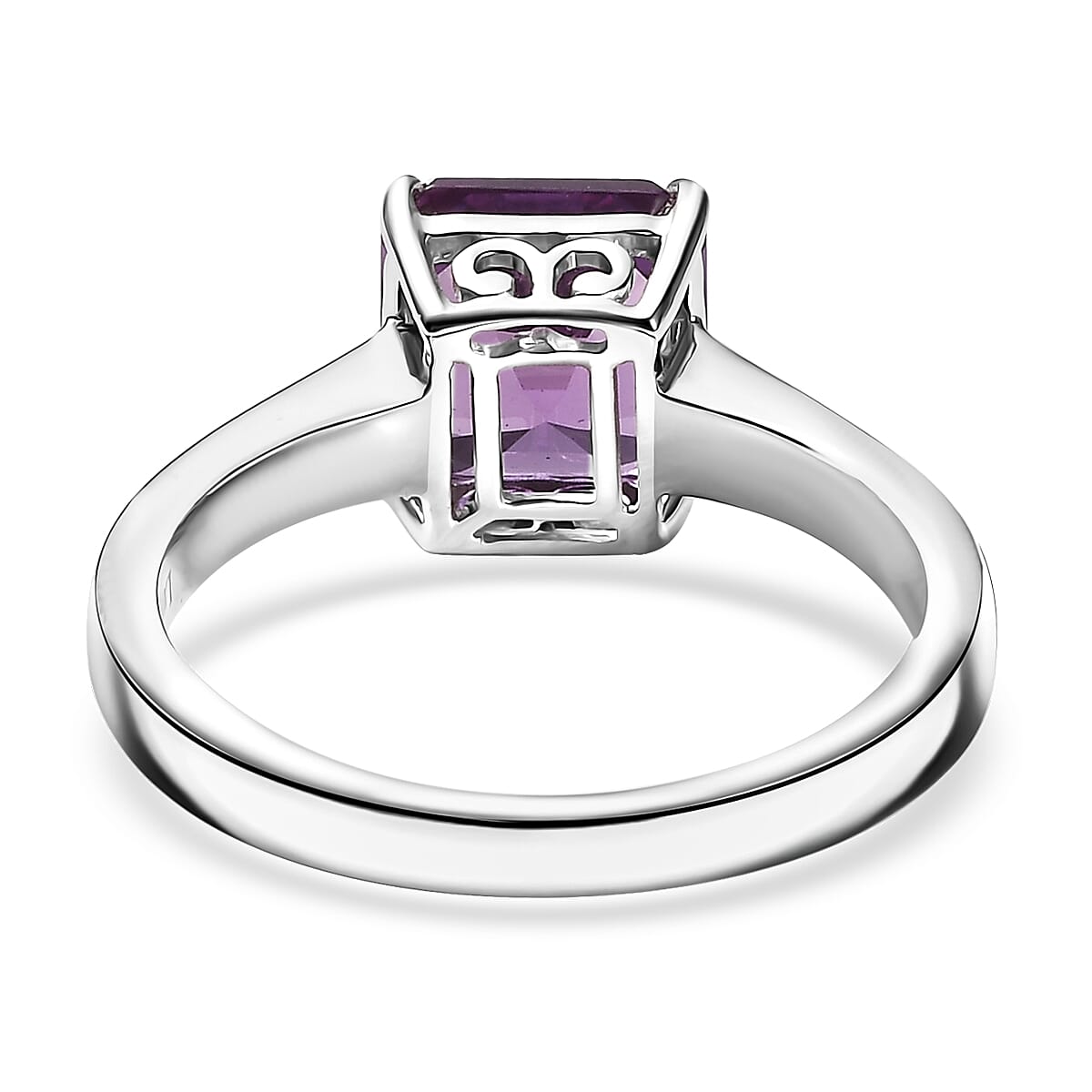 Certified & Appraised Asscher Cut AAA Luxuriant Lab Grown Purple Sapphire 3.54 ctw Solitaire Ring in 10K White Gold (Size 8.0) image number 4