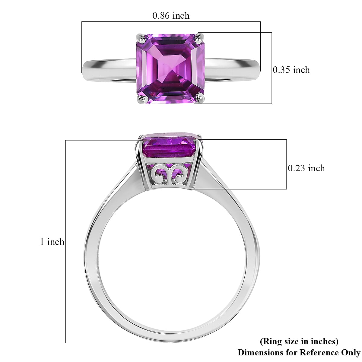 Certified & Appraised Asscher Cut AAA Luxuriant Lab Grown Purple Sapphire 3.54 ctw Solitaire Ring in 10K White Gold (Size 8.0) image number 5