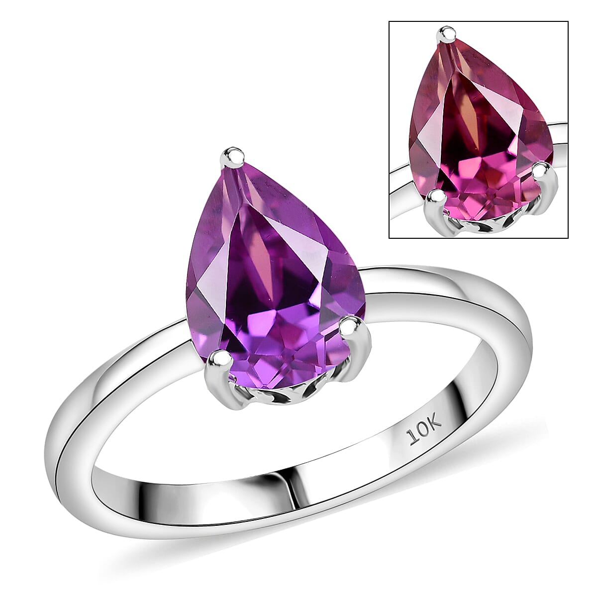 Certified & Appraised AAA Luxuriant Lab Grown Purple Sapphire 2.73 ctw Solitaire Ring in 10K White Gold (Size 8.0) image number 0