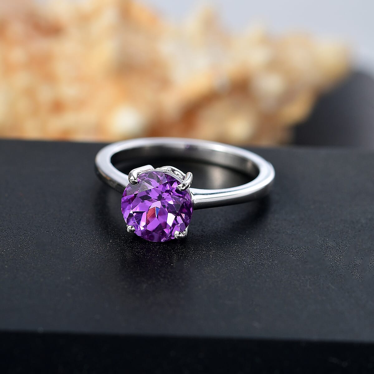 Certified & Appraised AAA Luxuriant Lab Grown Purple Sapphire 2.79 ctw Solitaire Ring in 10K White Gold (Size 9.0) image number 1
