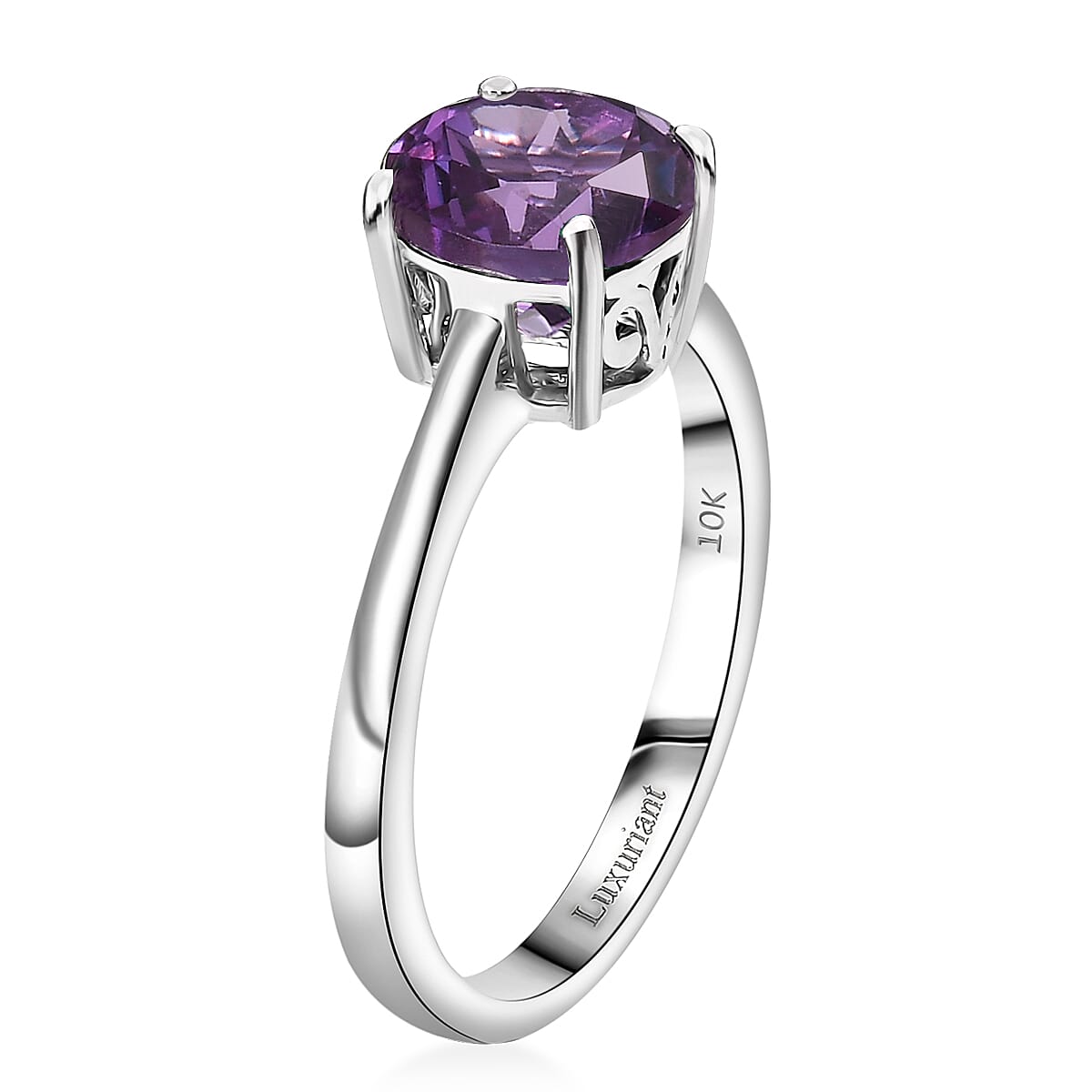 Certified & Appraised AAA Luxuriant Lab Grown Purple Sapphire 2.79 ctw Solitaire Ring in 10K White Gold (Size 9.0) image number 3
