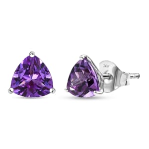 Certified & Appraised AAA Luxuriant Lab Grown Purple Sapphire 3.35 ctw Solitaire Stud Earrings in 10K White Gold 
