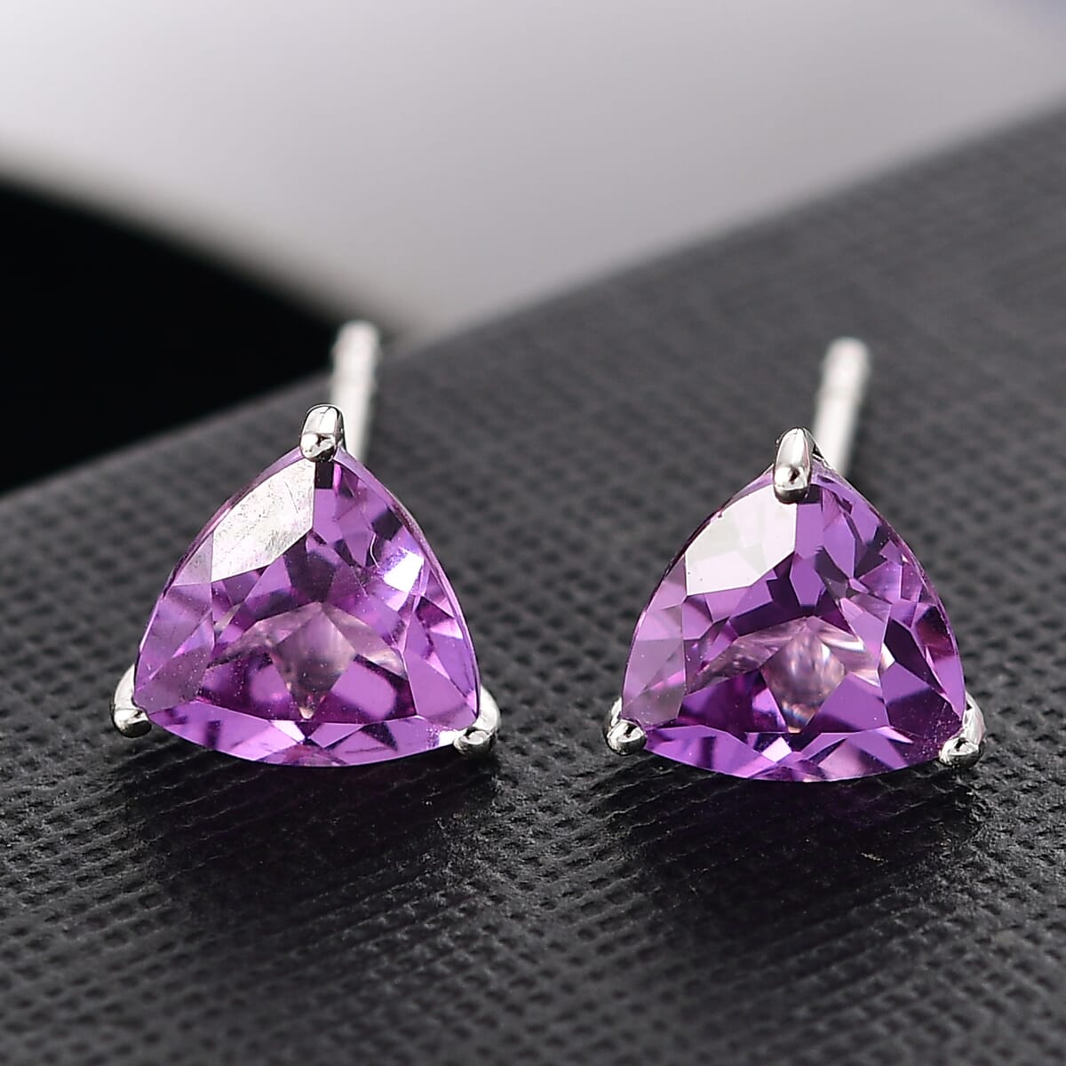 Certified & Appraised AAA Luxuriant Lab Grown Purple Sapphire 3.35 ctw Solitaire Stud Earrings in 10K White Gold  image number 1