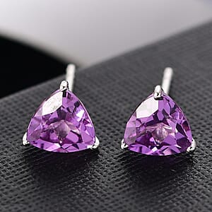 Certified & Appraised AAA Luxuriant Lab Grown Purple Sapphire 3.35 ctw Solitaire Stud Earrings in 10K White Gold 
