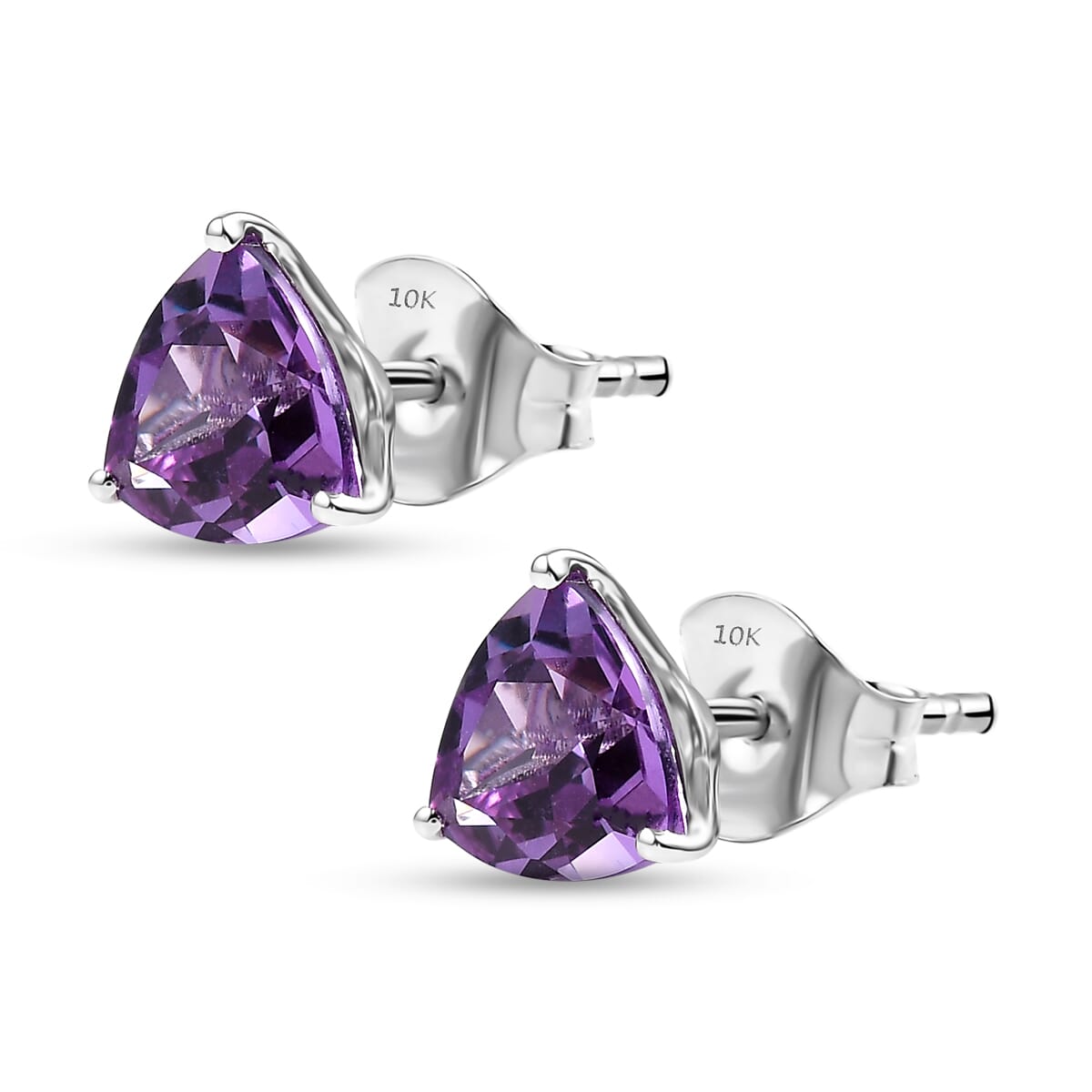 Certified & Appraised AAA Luxuriant Lab Grown Purple Sapphire 3.35 ctw Solitaire Stud Earrings in 10K White Gold  image number 3