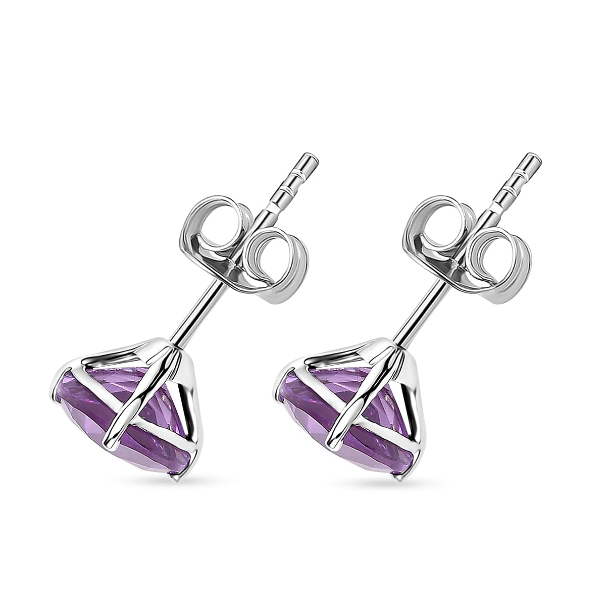 Certified & Appraised 10K White Gold AAA Luxuriant Lab Grown Purple Sapphire Solitaire Stud Earrings 2.70 ctw