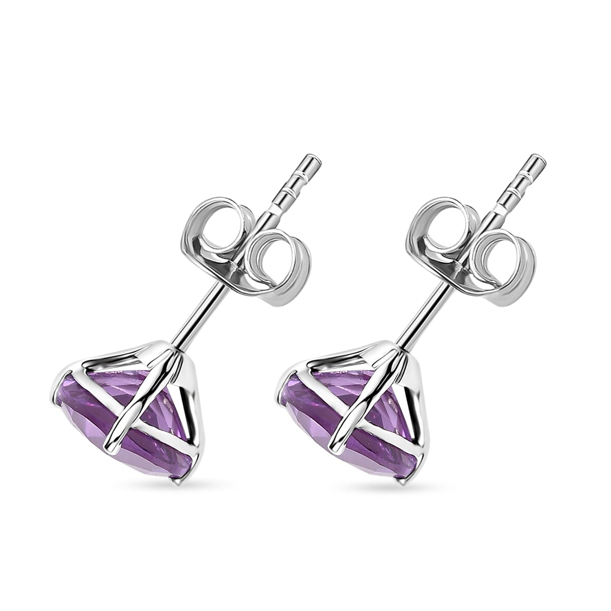 Certified & Appraised AAA Luxuriant Lab Grown Purple Sapphire 3.35 ctw Solitaire Stud Earrings in 10K White Gold  image number 4