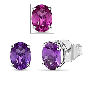 Certified & Appraised AAA Luxuriant Lab Grown Purple Sapphire 2.77 ctw Solitaire Stud Earrings in 10K White Gold
