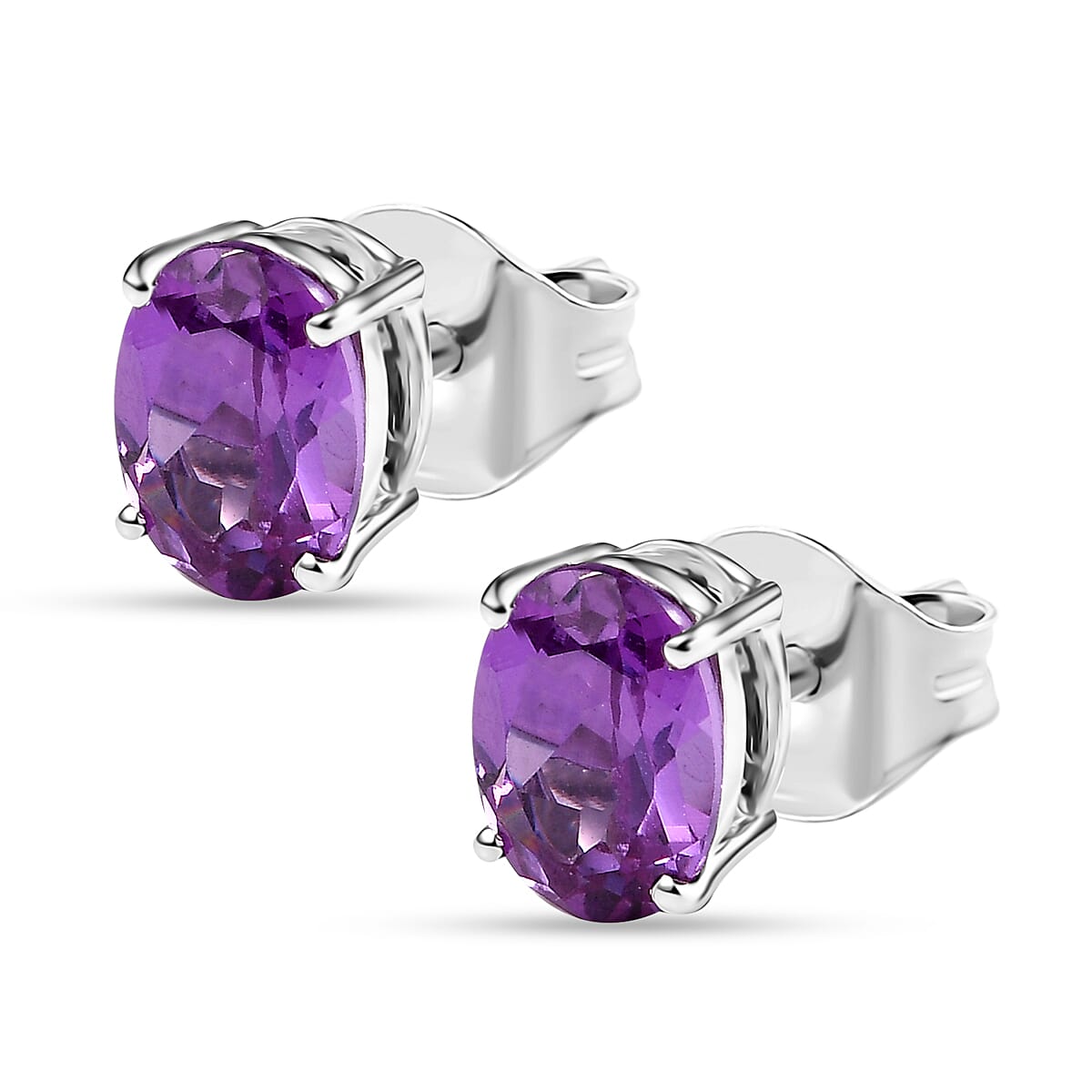 Certified & Appraised AAA Luxuriant Lab Grown Purple Sapphire 2.77 ctw Solitaire Stud Earrings in 10K White Gold image number 3
