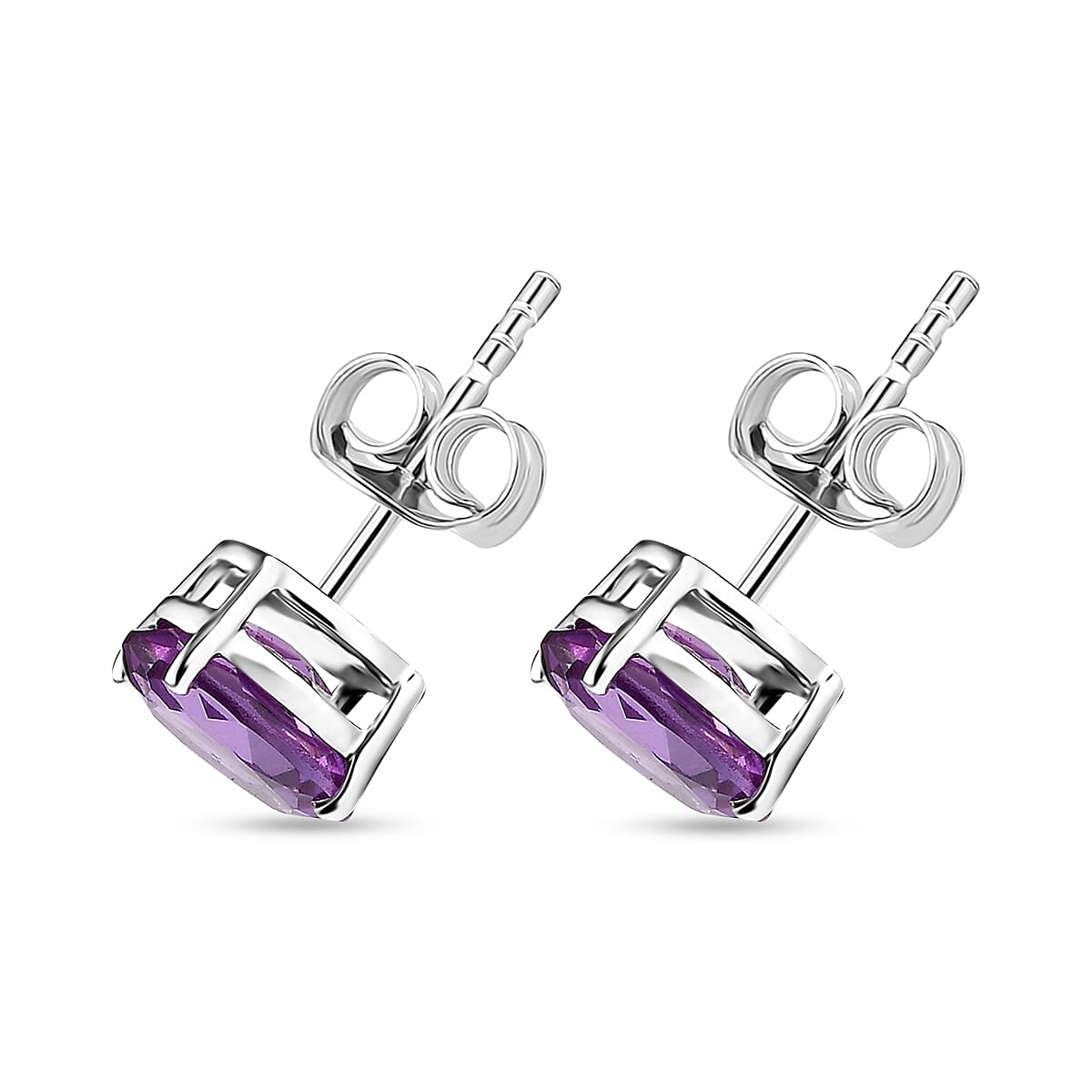 Certified & Appraised AAA Luxuriant Lab Grown Purple Sapphire 2.77 ctw Solitaire Stud Earrings in 10K White Gold image number 4