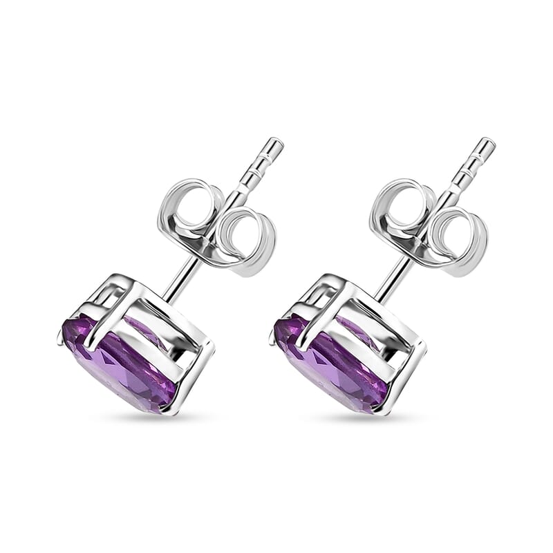 Certified & Appraised AAA Luxuriant Lab Grown Purple Sapphire 2.77 ctw Solitaire Stud Earrings in 10K White Gold