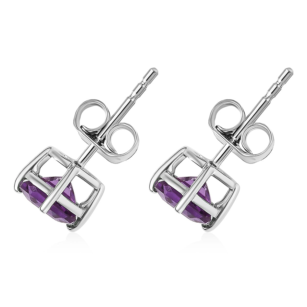 Certified & Appraised AAA Asscher Cut Luxuriant Lab Grown Purple Sapphire 2.94 ctw Solitaire Stud Earrings in 10K White Gold image number 3