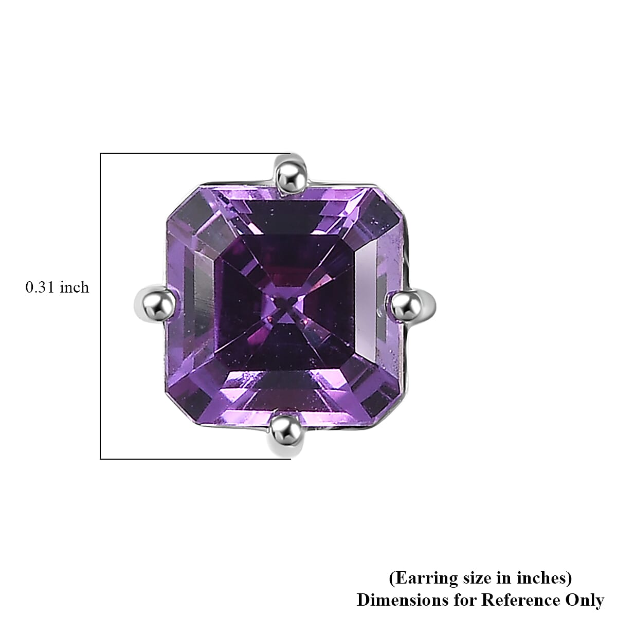 Certified & Appraised AAA Asscher Cut Luxuriant Lab Grown Purple Sapphire 2.94 ctw Solitaire Stud Earrings in 10K White Gold image number 4