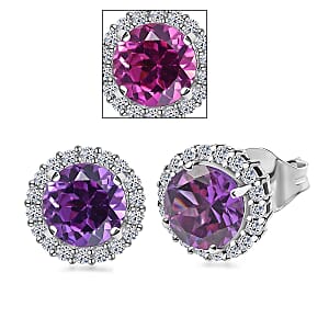 Certified & Appraised AAA Luxuriant Lab Grown Purple Sapphire and G-H SI Lab Grown Diamond 4.24 ctw Earrings in 10K White Gold