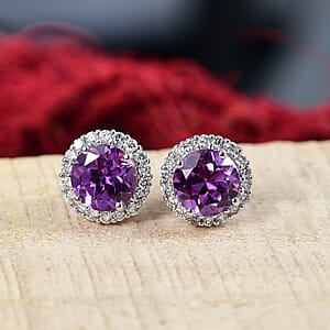 Certified & Appraised AAA Luxuriant Lab Grown Purple Sapphire and G-H SI Lab Grown Diamond 4.24 ctw Earrings in 10K White Gold