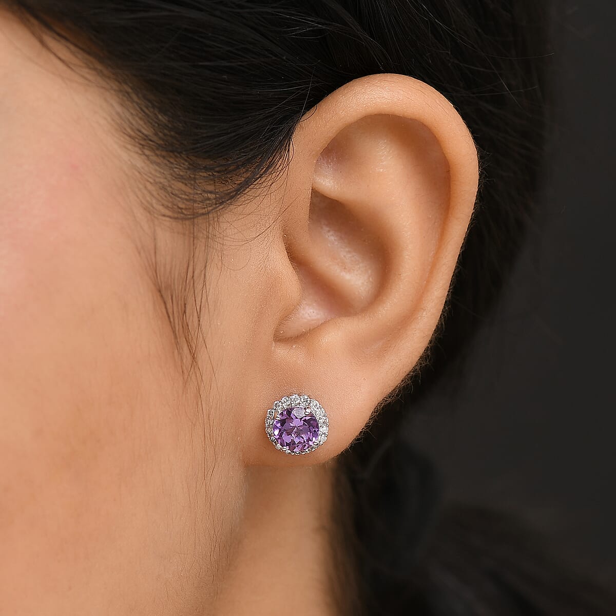 Certified & Appraised AAA Luxuriant Lab Grown Purple Sapphire and G-H SI Lab Grown Diamond 4.24 ctw Earrings in 10K White Gold image number 2